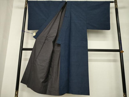 平和屋着物●男性　紬　アンサンブル　色無地　青褐色　正絹　逸品　AABH9930ck