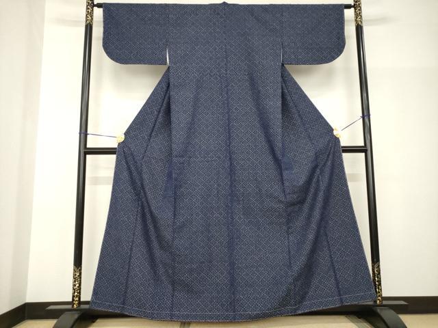 平和屋着物●上質な紬　幾何学文様　三越扱い　正絹　逸品　未使用　AABH9933ck