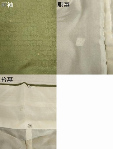 平和屋着物●上質な色無地　揚羽蝶地紋　海松色　正絹　逸品　AABH9935ck