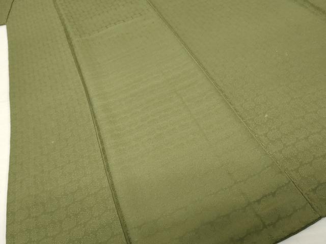 平和屋着物●上質な色無地　揚羽蝶地紋　海松色　正絹　逸品　AABH9935ck