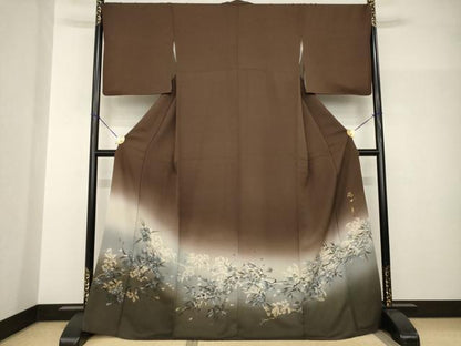 平和屋着物●京都印象派 友禅作家　橋本恵　色留訪問着　作家物　枝花文　暈し染め　正絹　逸品　AABH9939ck