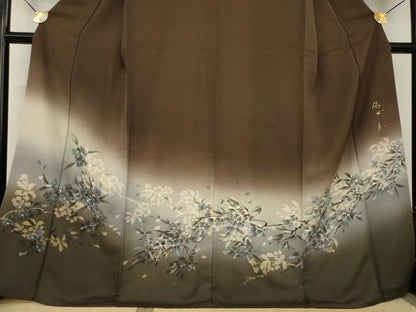 平和屋着物●京都印象派 友禅作家　橋本恵　色留訪問着　作家物　枝花文　暈し染め　正絹　逸品　AABH9939ck