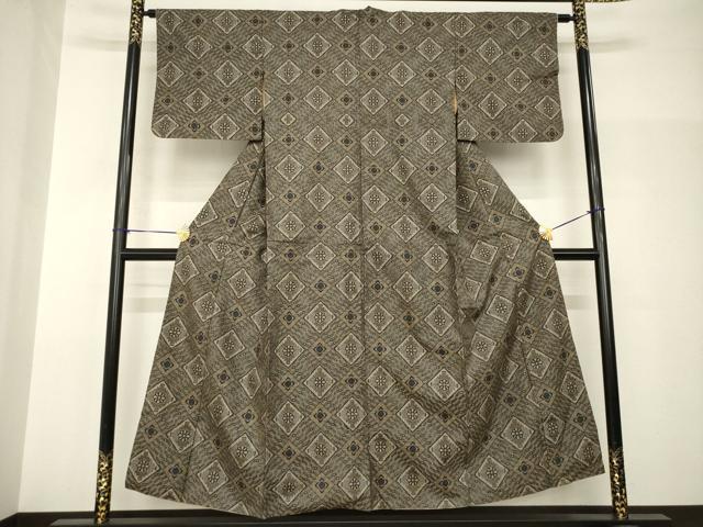 平和屋着物●本場大島紬　龍郷絣　花菱文　正絹　逸品　AABH9941ck
