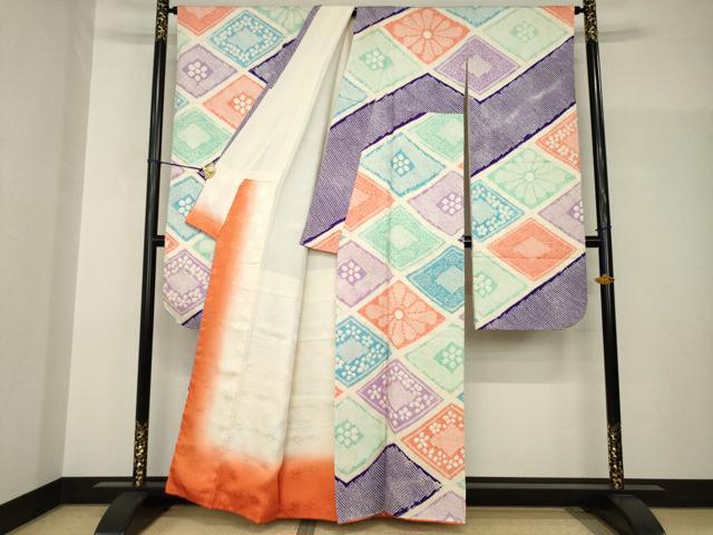 平和屋着物●豪華振袖　総絞り　花菱文　金彩　正絹　逸品　AABH9944ck