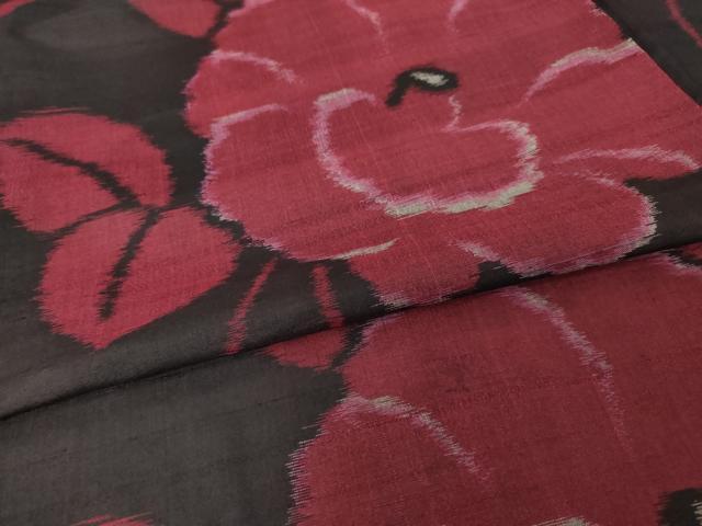 平和屋着物●アンティーク　大正ロマン　花唐草文　椿　黒地　正絹　逸品　AABH9945ck