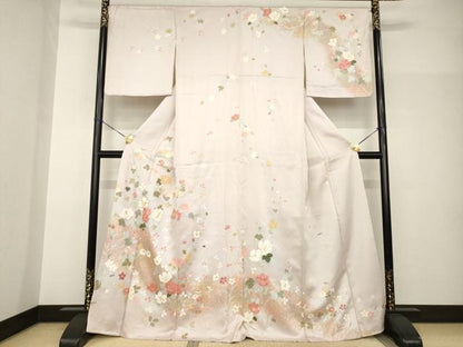 平和屋着物●訪問着　駒刺繍　草花文　金彩　正絹　逸品　未使用　AABH9946ck