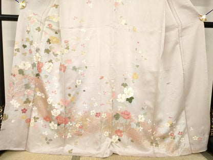 平和屋着物●訪問着　駒刺繍　草花文　金彩　正絹　逸品　未使用　AABH9946ck