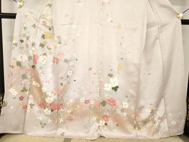 平和屋着物●訪問着　駒刺繍　草花文　金彩　正絹　逸品　未使用　AABH9946ck