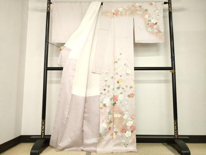 平和屋着物●訪問着　駒刺繍　草花文　金彩　正絹　逸品　未使用　AABH9946ck