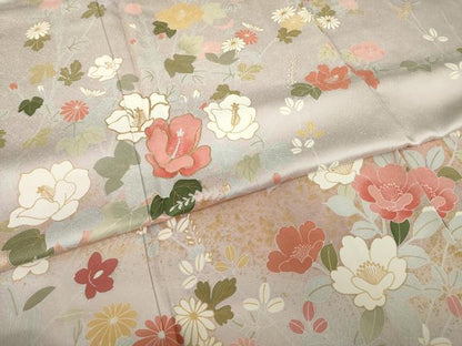 平和屋着物●訪問着　駒刺繍　草花文　金彩　正絹　逸品　未使用　AABH9946ck