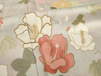 平和屋着物●訪問着　駒刺繍　草花文　金彩　正絹　逸品　未使用　AABH9946ck