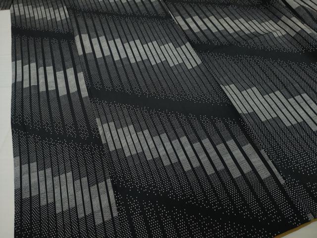 平和屋着物●上質な小紋　斜縞　黒地　正絹　逸品　AABH9948ck