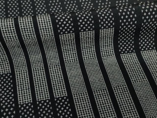 平和屋着物●上質な小紋　斜縞　黒地　正絹　逸品　AABH9948ck