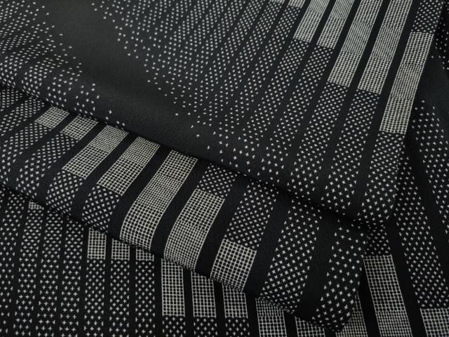 平和屋着物●上質な小紋　斜縞　黒地　正絹　逸品　AABH9948ck