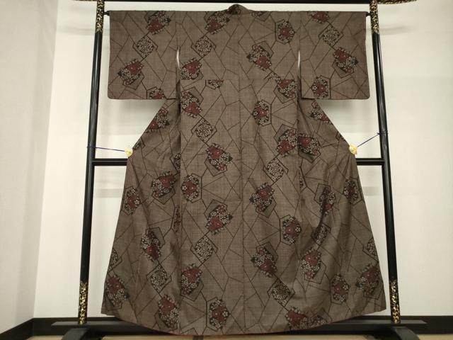 平和屋着物●本場大島紬　氷割れ花文　一元絣　正絹　逸品　AABH9949ck