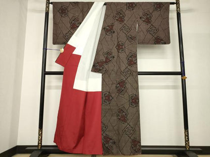 平和屋着物●本場大島紬　氷割れ花文　一元絣　正絹　逸品　AABH9949ck