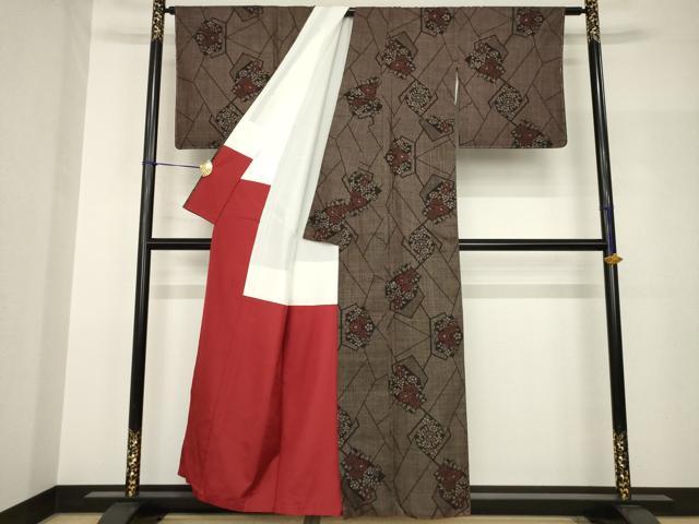 平和屋着物●本場大島紬　氷割れ花文　一元絣　正絹　逸品　AABH9949ck