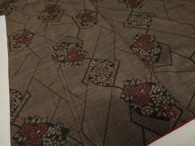 平和屋着物●本場大島紬　氷割れ花文　一元絣　正絹　逸品　AABH9949ck