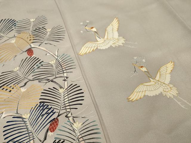 平和屋着物●訪問着　作家物　駒刺繍　飛鶴松文　暈し染め　金彩　正絹　逸品　AABH9956ck
