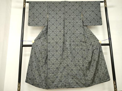 平和屋着物●本場大島紬　割込み絣　菱文　正絹　逸品　AABH9957ck