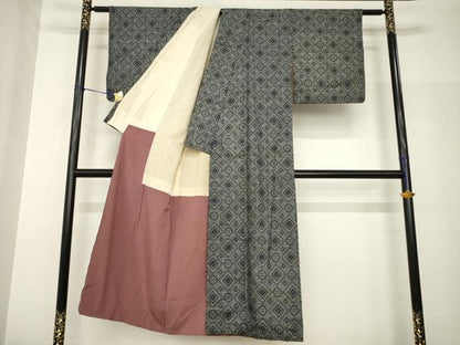 平和屋着物●本場大島紬　割込み絣　菱文　正絹　逸品　AABH9957ck