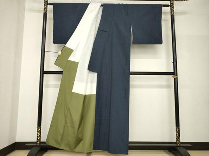 平和屋着物●本塩沢　110亀甲　幾何学文様　正絹　逸品　AABH9961ck