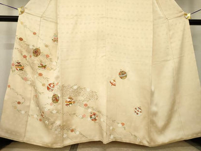 平和屋着物●訪問着　友禅　駒刺繍　鈴　金彩　正絹　逸品　AABH9964ck