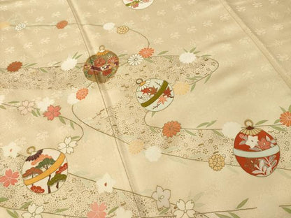平和屋着物●訪問着　友禅　駒刺繍　鈴　金彩　正絹　逸品　AABH9964ck