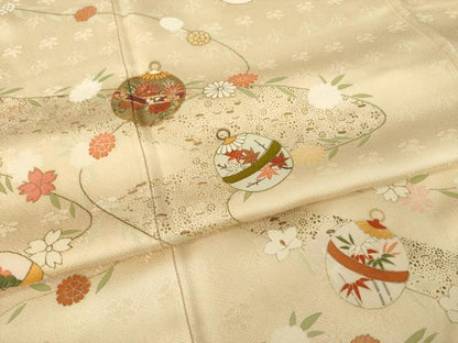 平和屋着物●訪問着　友禅　駒刺繍　鈴　金彩　正絹　逸品　AABH9964ck