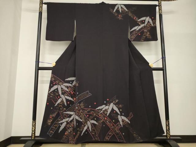 平和屋着物●訪問着　絞り　松竹梅短冊文　金彩　正絹　逸品　AABH9965ck