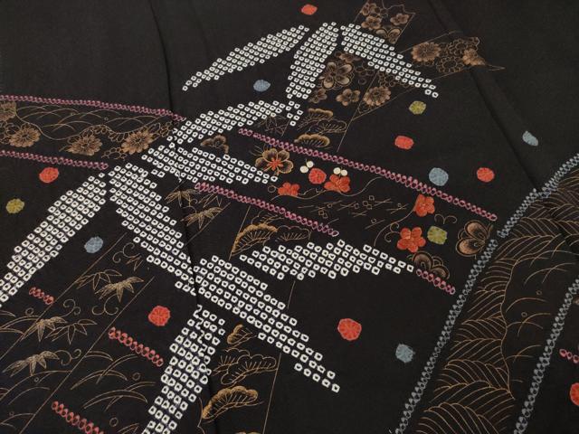 平和屋着物●訪問着　絞り　松竹梅短冊文　金彩　正絹　逸品　AABH9965ck