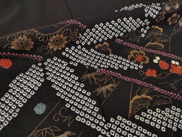 平和屋着物●訪問着　絞り　松竹梅短冊文　金彩　正絹　逸品　AABH9965ck