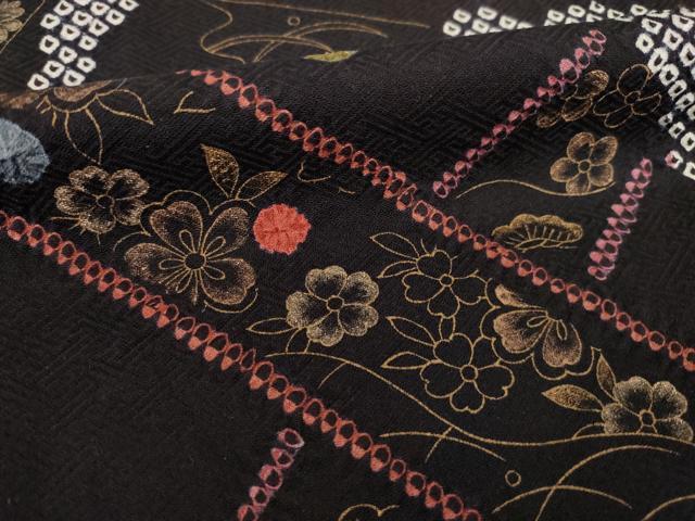 平和屋着物●訪問着　絞り　松竹梅短冊文　金彩　正絹　逸品　AABH9965ck