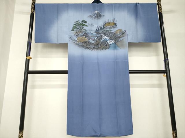 平和屋着物●男性　長襦袢　袷　手描き　風景文　金彩　正絹　逸品　AABH9966ck