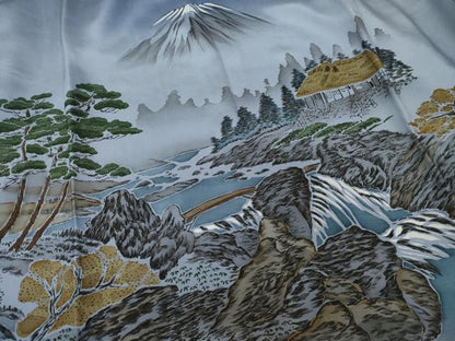 平和屋着物●男性　長襦袢　袷　手描き　風景文　金彩　正絹　逸品　AABH9966ck
