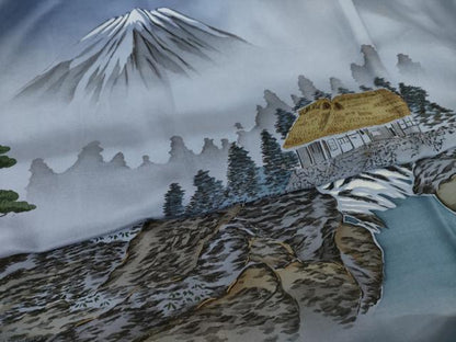 平和屋着物●男性　長襦袢　袷　手描き　風景文　金彩　正絹　逸品　AABH9966ck