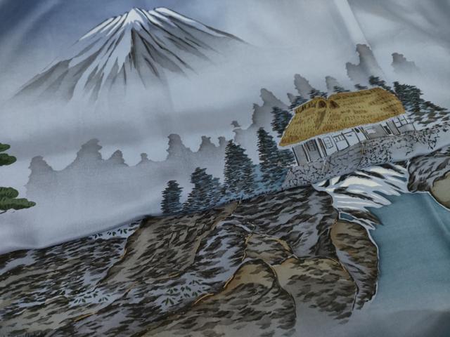 平和屋着物●男性　長襦袢　袷　手描き　風景文　金彩　正絹　逸品　AABH9966ck