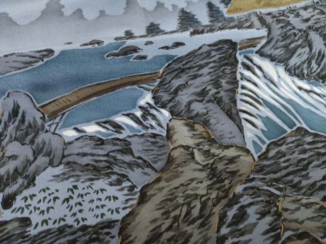 平和屋着物●男性　長襦袢　袷　手描き　風景文　金彩　正絹　逸品　AABH9966ck