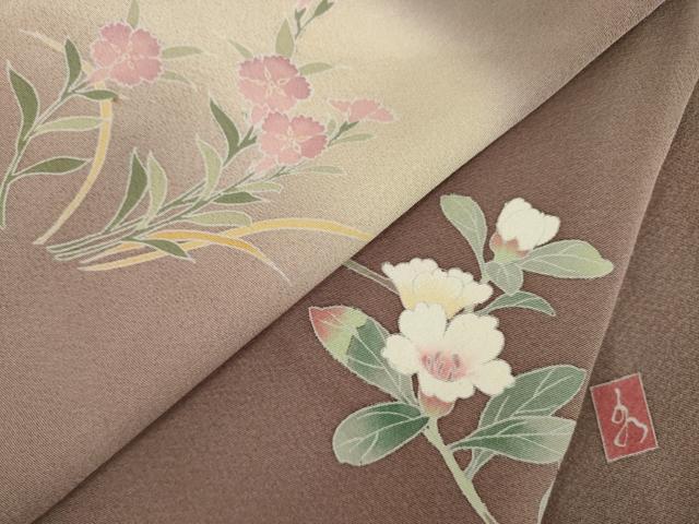 平和屋着物●訪問着　友禅　作家物　枝花文　正絹　逸品　AABH9969ck