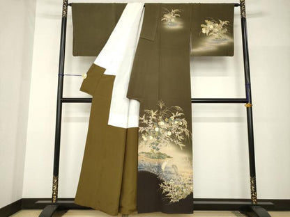 平和屋着物●訪問着　シロサギ　流水花文　暈し染め　金彩　正絹　逸品　AABH9970ck