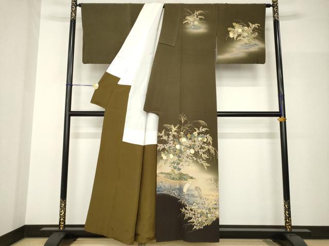 平和屋着物●訪問着　シロサギ　流水花文　暈し染め　金彩　正絹　逸品　AABH9970ck