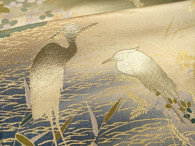 平和屋着物●訪問着　シロサギ　流水花文　暈し染め　金彩　正絹　逸品　AABH9970ck