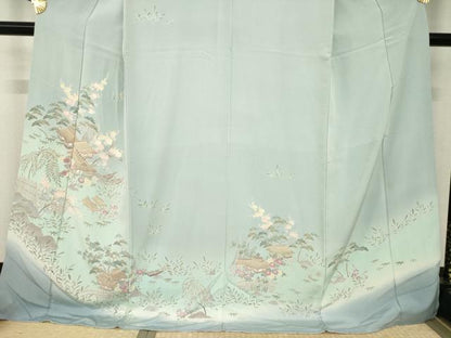 平和屋着物●訪問着　友禅　風景花文　ロング丈　正絹　逸品　AABH9972ck
