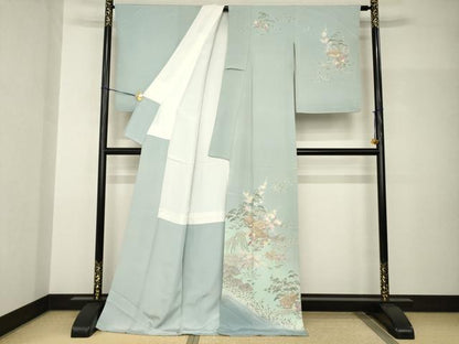 平和屋着物●訪問着　友禅　風景花文　ロング丈　正絹　逸品　AABH9972ck