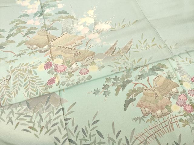 平和屋着物●訪問着　友禅　風景花文　ロング丈　正絹　逸品　AABH9972ck
