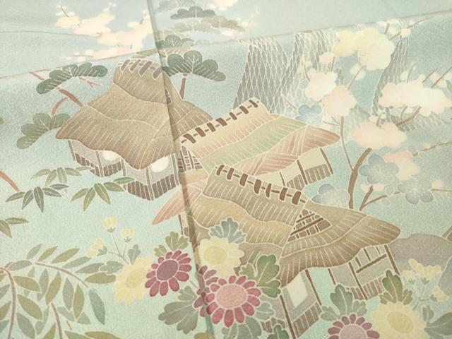 平和屋着物●訪問着　友禅　風景花文　ロング丈　正絹　逸品　AABH9972ck