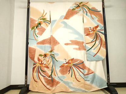 平和屋着物●豪華振袖　駒刺繍　鳳凰　暈し染め　金彩　正絹　逸品　AABH9973ck