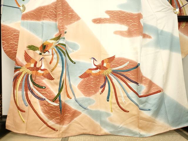 平和屋着物●豪華振袖　駒刺繍　鳳凰　暈し染め　金彩　正絹　逸品　AABH9973ck
