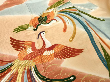 平和屋着物●豪華振袖　駒刺繍　鳳凰　暈し染め　金彩　正絹　逸品　AABH9973ck