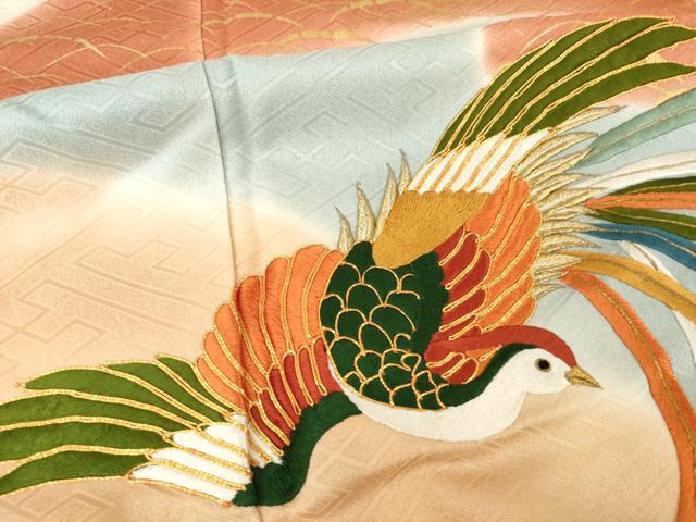 平和屋着物●豪華振袖　駒刺繍　鳳凰　暈し染め　金彩　正絹　逸品　AABH9973ck